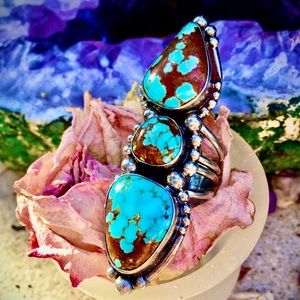 💙SOLD ! EXTRAORDINARY!!! #8 MINE TRIPLE TURQUOISE RING!